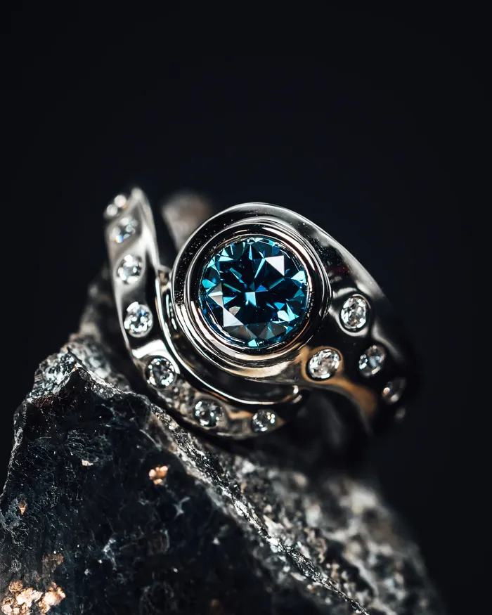 GBC Rings 14k White Gold Lab Grown Blue Diamond Ring