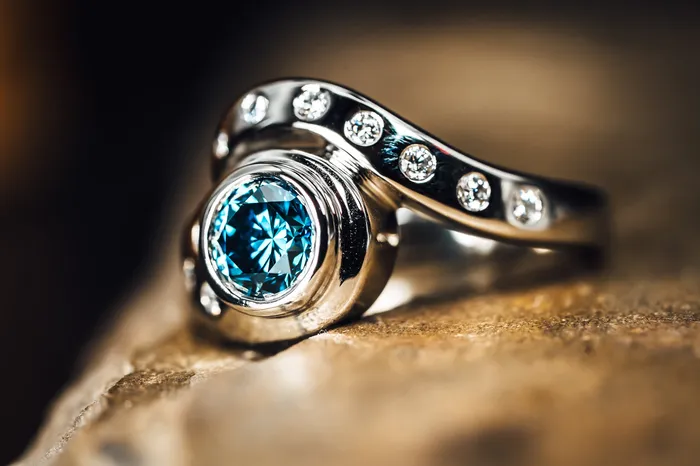 GBC Rings 14k White Gold Lab Grown Blue Diamond Ring