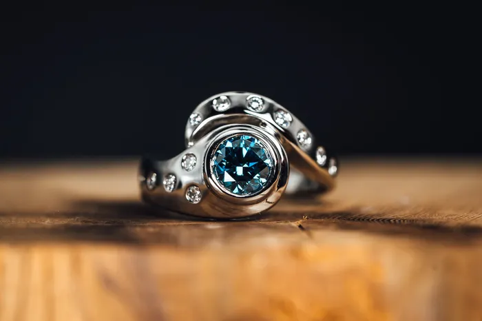 GBC Rings 14k White Gold Lab Grown Blue Diamond Ring