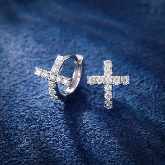icezeusshop S925 Moissanite Cross Huggie Earrings Earrings