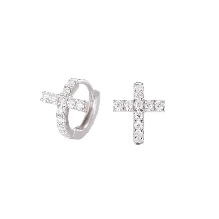 icezeusshop S925 Moissanite Cross Huggie Earrings Earrings