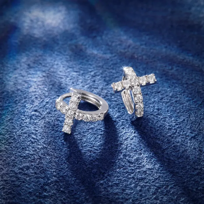 icezeusshop S925 Moissanite Cross Huggie Earrings Earrings