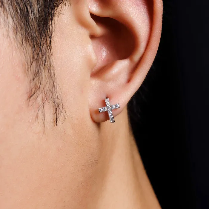 icezeusshop S925 Moissanite Cross Huggie Earrings Earrings