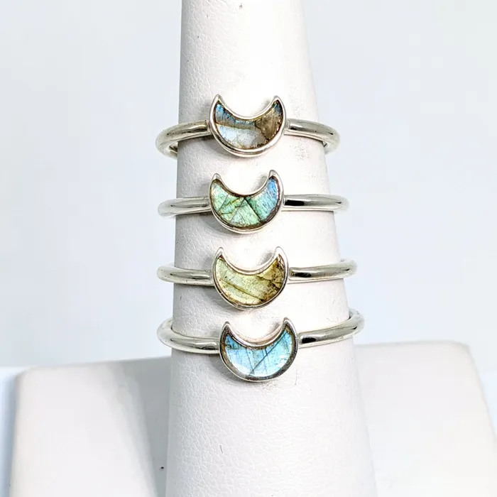 Labradorite Mini Crescent Moon SS Ring SK6667b Bliss Crystals Rings