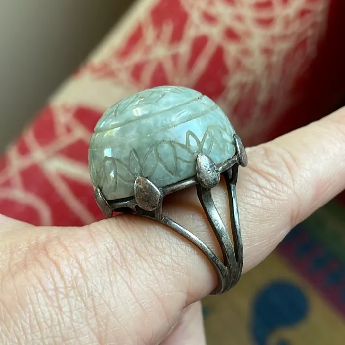 Love Vintage Paris Rings Carved Jade Dome Ring Sterling Silver Vintage