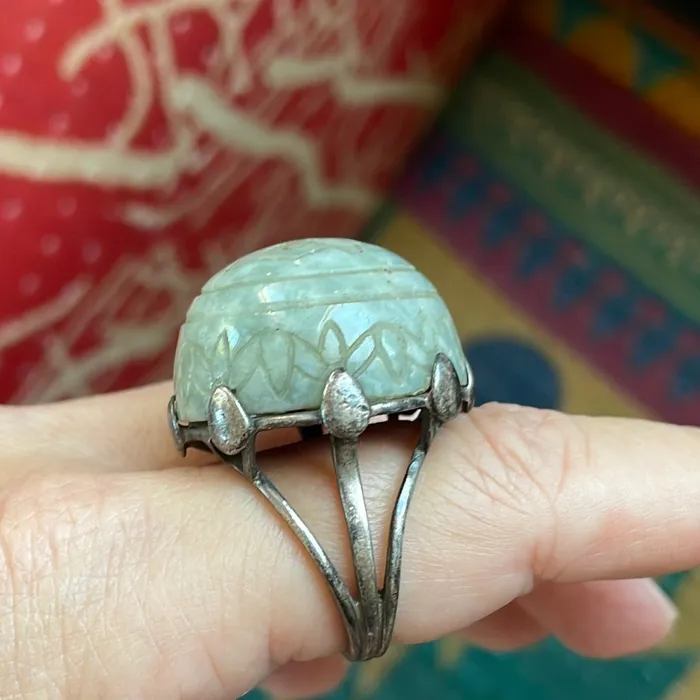 Love Vintage Paris Rings Carved Jade Dome Ring Sterling Silver Vintage