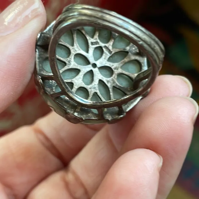 Love Vintage Paris Rings Carved Jade Dome Ring Sterling Silver Vintage