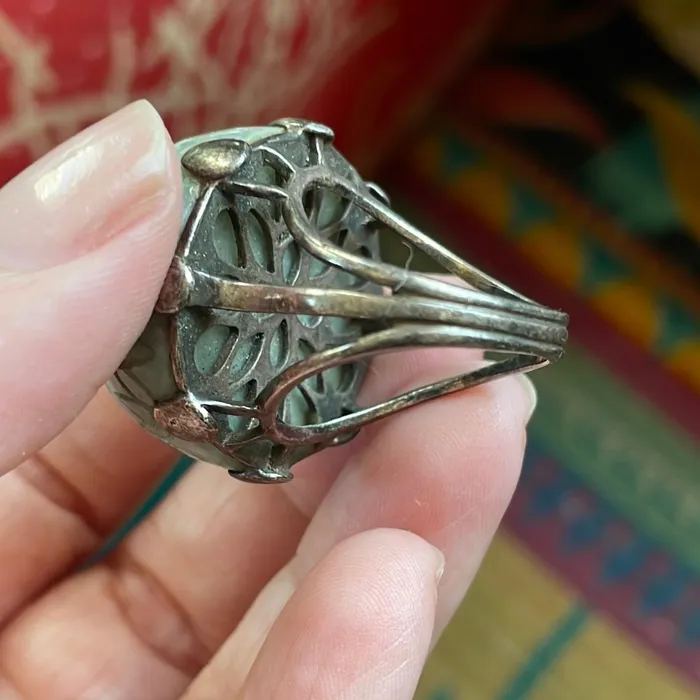 Love Vintage Paris Rings Carved Jade Dome Ring Sterling Silver Vintage