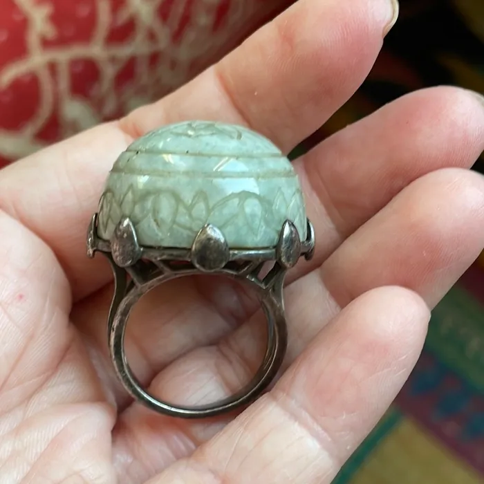 Love Vintage Paris Rings Carved Jade Dome Ring Sterling Silver Vintage