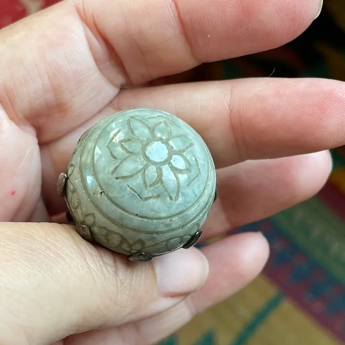 Love Vintage Paris Rings Carved Jade Dome Ring Sterling Silver Vintage