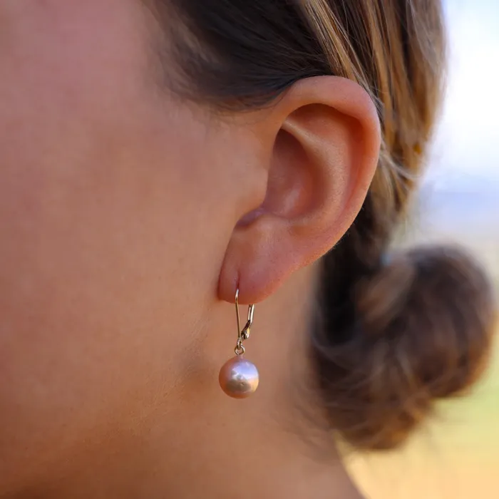 Pink Pearl Leverback Earrings MishaHawaii Earrings Pink Pearl Leverback Earrings MishaHawaii Earrings