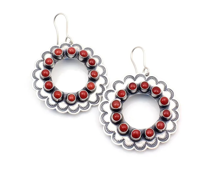 Red Coral Circle Earrings Don Lucas Earrings