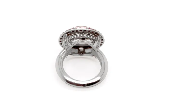 Ring 18kt White Gold Pink Quartz Sapphires and Diamonds Albert Hern Rings