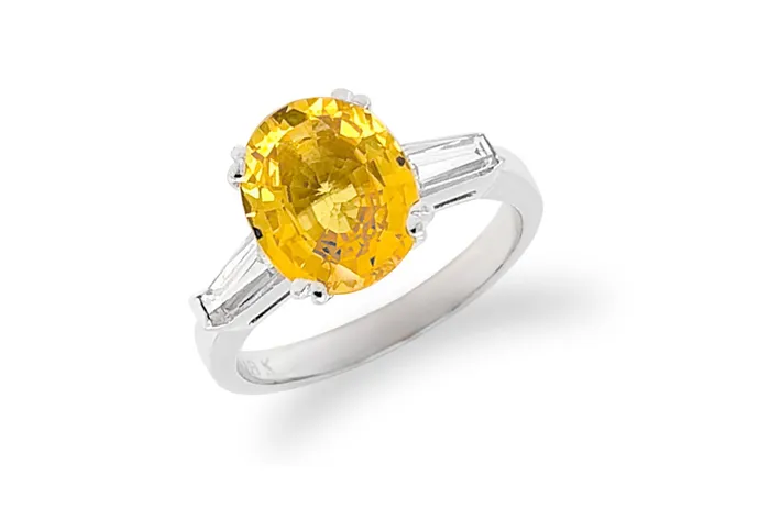 Ring 18kt White Gold Yellow Sapphire Baguette Diamonds Albert Hern Rings Ring 18kt White Gold Yellow Sapphire Baguette Diamonds Albert Hern Rings