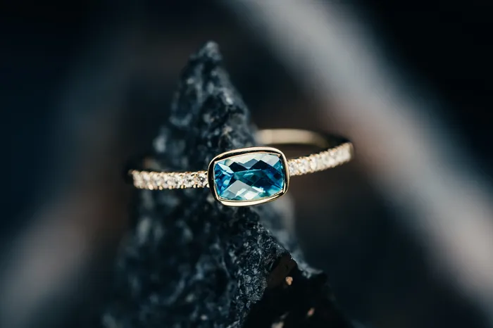 Rings 14k Yellow Gold Blue Topaz and Diamond Ring Stanton