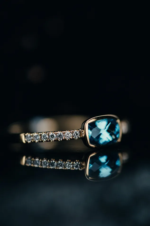 Rings 14k Yellow Gold Blue Topaz and Diamond Ring Stanton