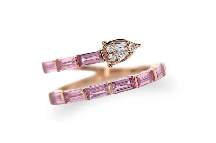 Rings Albert Hern Ring 18kt Gold Pink Sapphire Baguettes Pear Illusion Diamonds Rings Albert Hern Ring 18kt Gold Pink Sapphire Baguettes Pear Illusion Diamonds