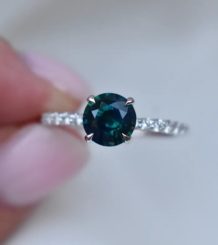 Rings AlbrechtJewellery Montana Sapphire Solitaire Ring with Diamonds 14K GoldMontana Sapphire Engagement Ring