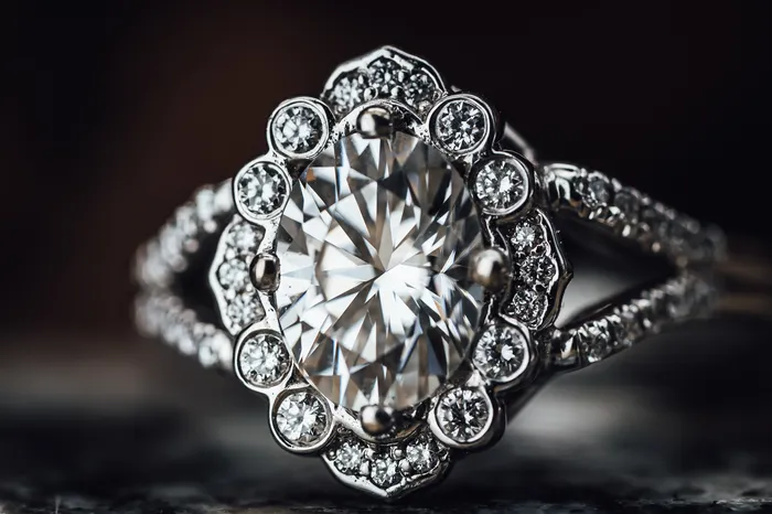 Rings Ancora 14k White Gold Moissanite and Diamond Ring