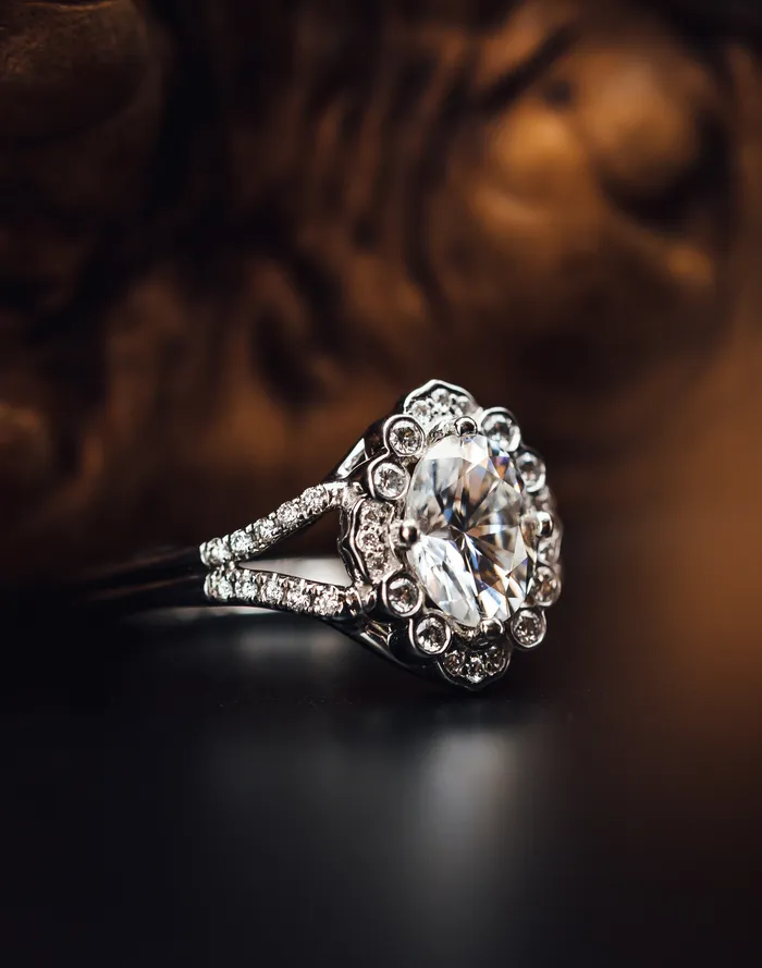 Rings Ancora 14k White Gold Moissanite and Diamond Ring