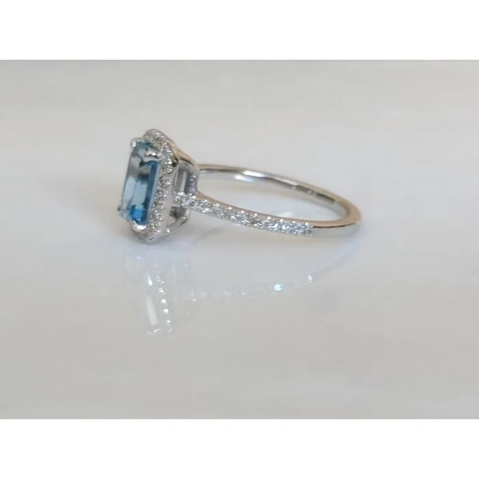 Rings ebay Aquamarine and Diamond Halo Ring 14K Gold Emerald CutExtraordinary