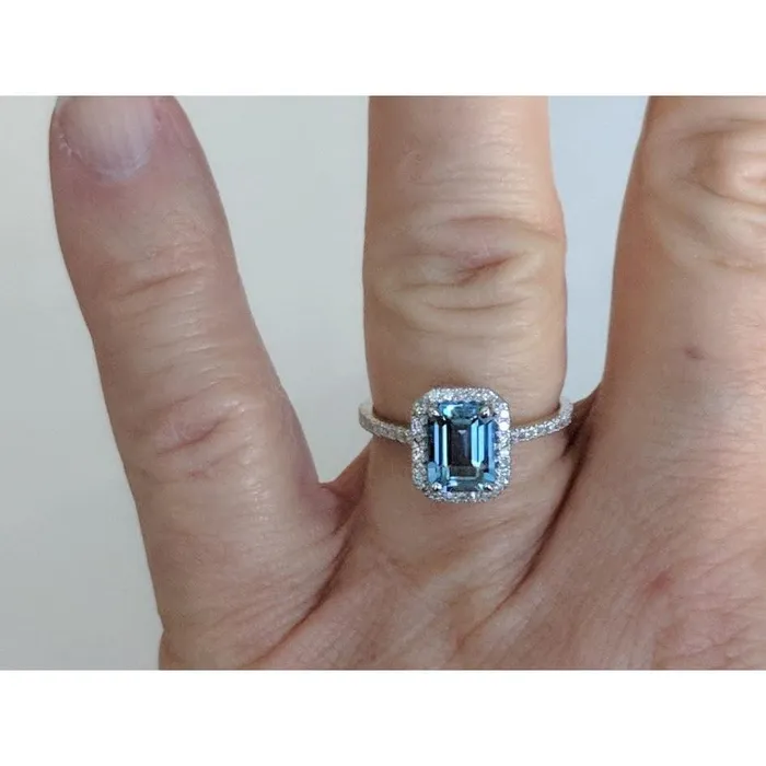Rings ebay Aquamarine and Diamond Halo Ring 14K Gold Emerald CutExtraordinary