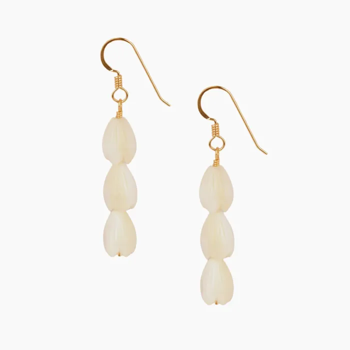 Triple White Pikake Drop Earrings MishaHawaii Earrings