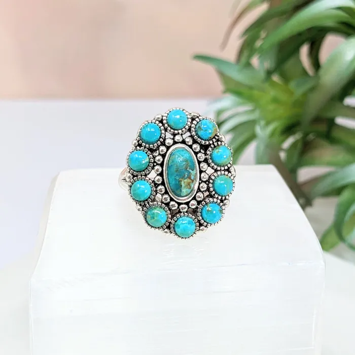 Turquoise Oval Flower Ring LV2796 Bliss Crystals Rings