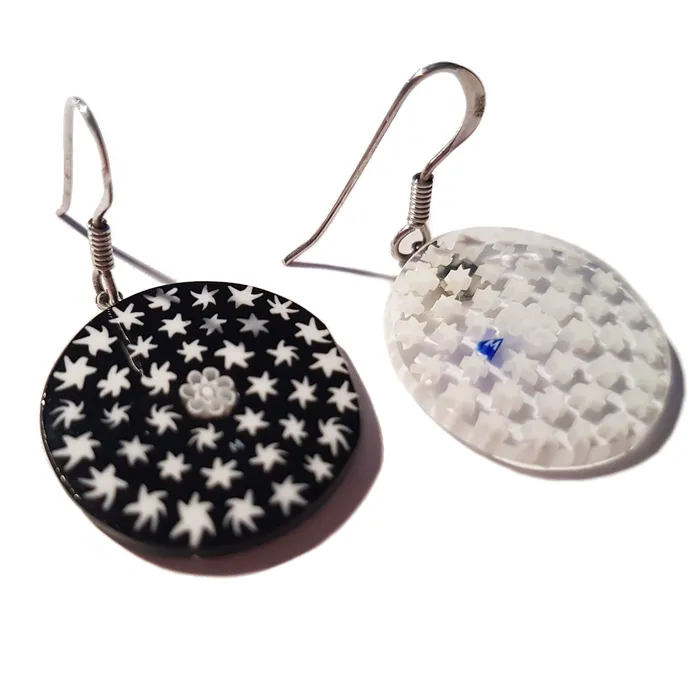 VN Murrine Earrings Murano glass round earrings Mono perla