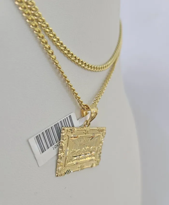 10K Gold Miami Cuban Chain Last Supper Charm 1830 3mm REAL Pendant Gold and Diamond Charm Necklaces