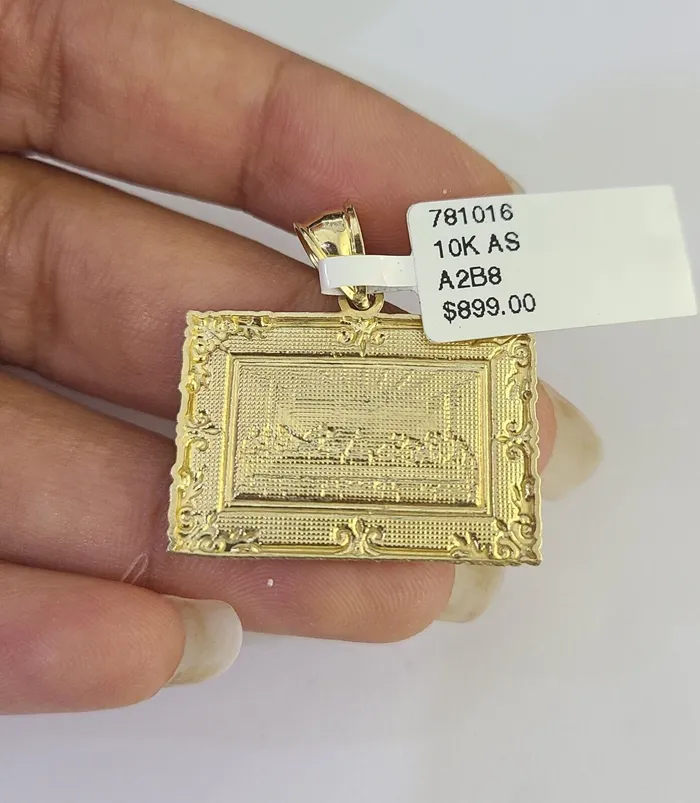 10K Gold Miami Cuban Chain Last Supper Charm 1830 3mm REAL Pendant Gold and Diamond Charm Necklaces