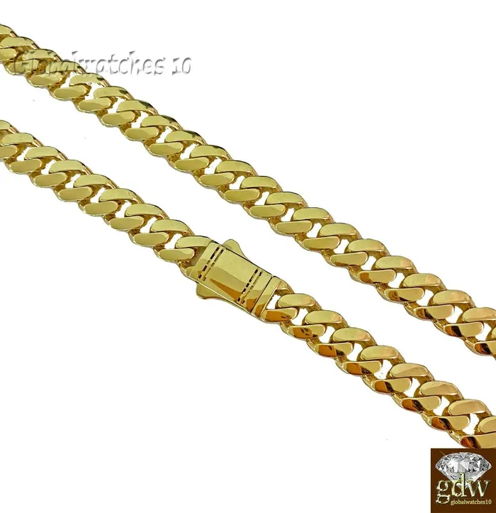 10k Real Gold Men Miami Cuban Royal Monaco Link Chain 22 inch 15mm Gold THICK Gold and Diamond PreStyled Sets