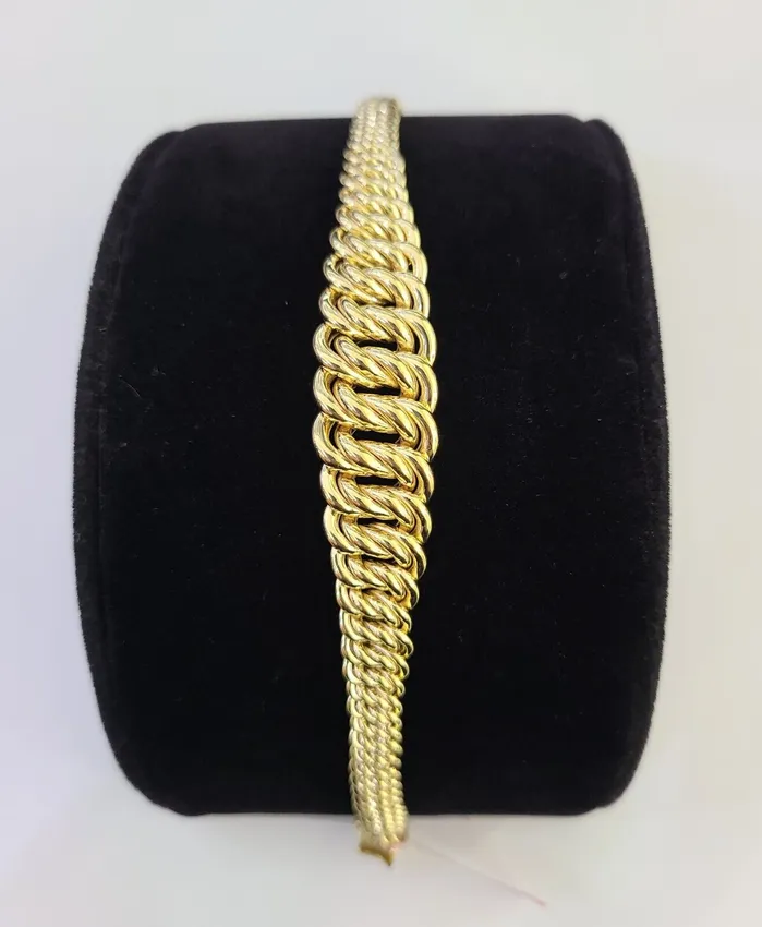 14K Gold Princesa Ring Bracelet 75 7mm Real Yellow SET Flat Byzantine 14Kt Gold and Diamond Bracelets