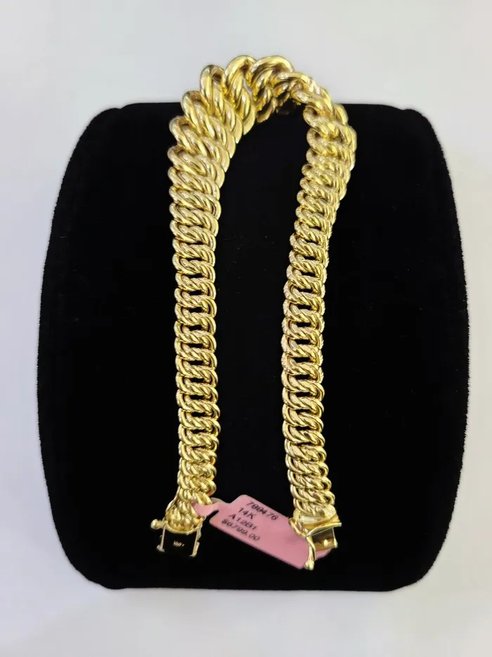 14K Gold Princesa Ring Bracelet 75 7mm Real Yellow SET Flat Byzantine 14Kt Gold and Diamond Bracelets
