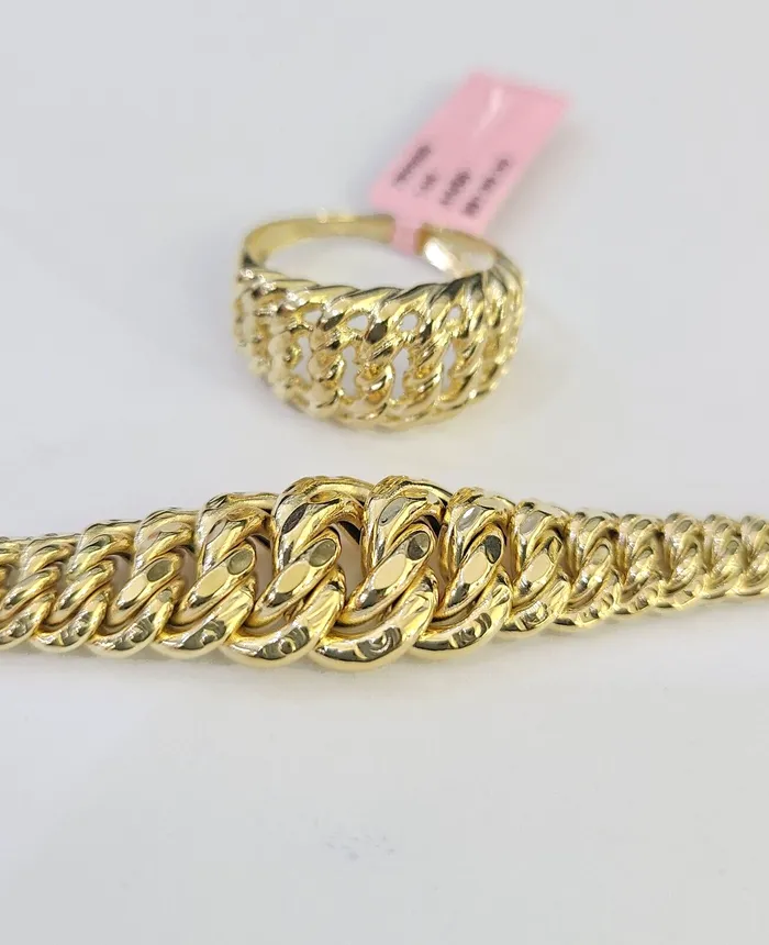 14K Gold Princesa Ring Bracelet 75 7mm Real Yellow SET Flat Byzantine 14Kt Gold and Diamond Bracelets