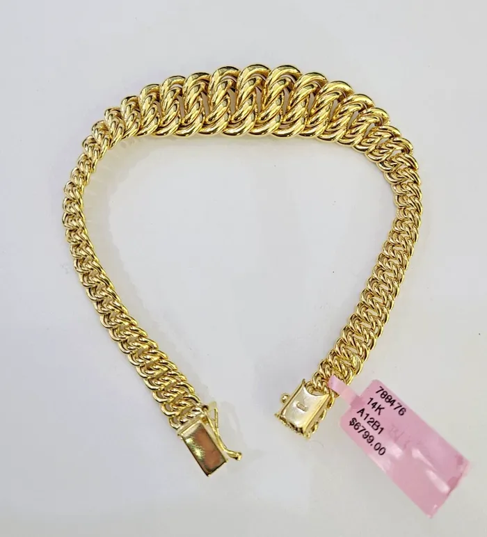 14K Gold Princesa Ring Bracelet 75 7mm Real Yellow SET Flat Byzantine 14Kt Gold and Diamond Bracelets