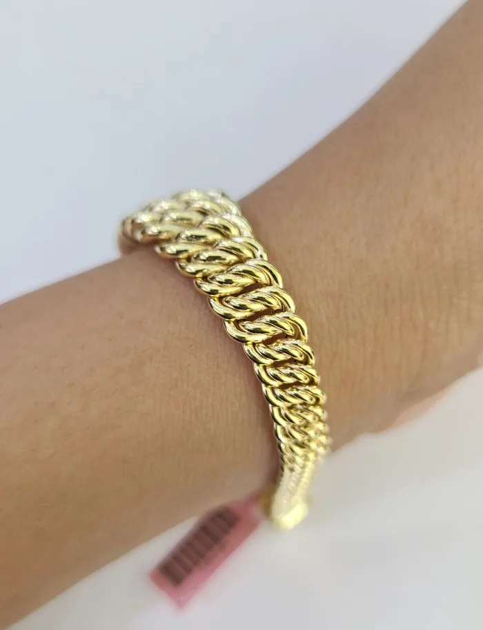 14K Gold Princesa Ring Bracelet 75 7mm Real Yellow SET Flat Byzantine 14Kt Gold and Diamond Bracelets