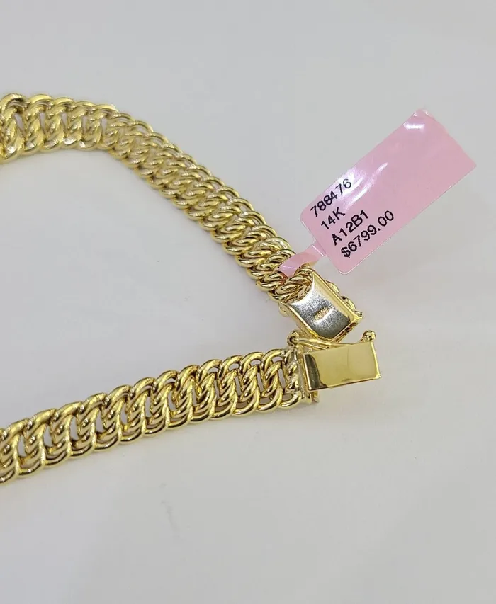 14K Gold Princesa Ring Bracelet 75 7mm Real Yellow SET Flat Byzantine 14Kt Gold and Diamond Bracelets