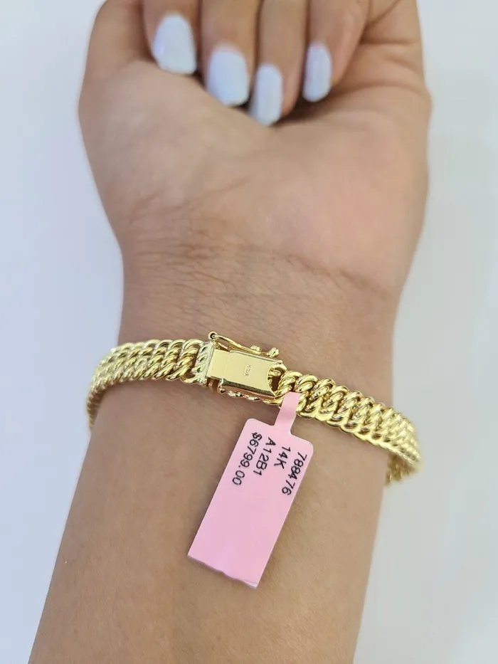 14K Gold Princesa Ring Bracelet 75 7mm Real Yellow SET Flat Byzantine 14Kt Gold and Diamond Bracelets