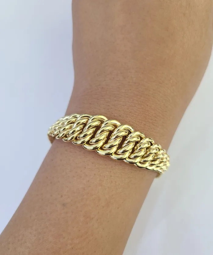 14K Gold Princesa Ring Bracelet 75 7mm Real Yellow SET Flat Byzantine 14Kt Gold and Diamond Bracelets