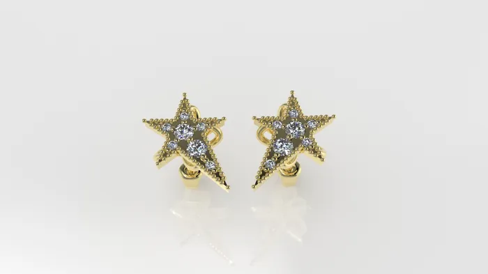14k Yellow Gold Earrings with 14 DIAMONDS VS1 STT Prong FILIGREE STAR JCM DESIGN JEWELRY Earrings