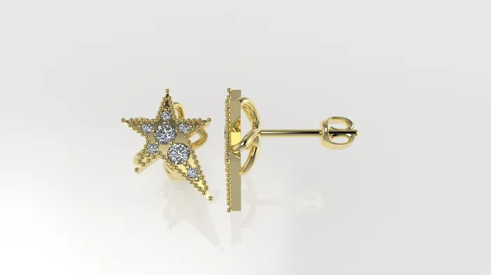14k Yellow Gold Earrings with 14 DIAMONDS VS1 STT Prong FILIGREE STAR JCM DESIGN JEWELRY Earrings
