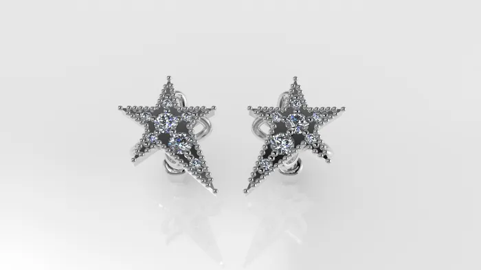 14k Yellow Gold Earrings with 14 DIAMONDS VS1 STT Prong FILIGREE STAR JCM DESIGN JEWELRY Earrings