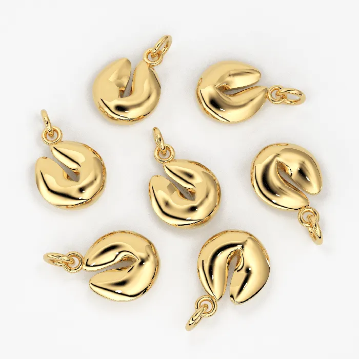 18k Solid Yellow Gold Fortune Cookie Charm Pendant Solid Gold Pendant Jalvi Co PreStyled Sets
