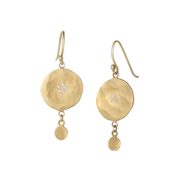 Ananda Khalsa 22k Hammered Disc Drop Earrings Earrings