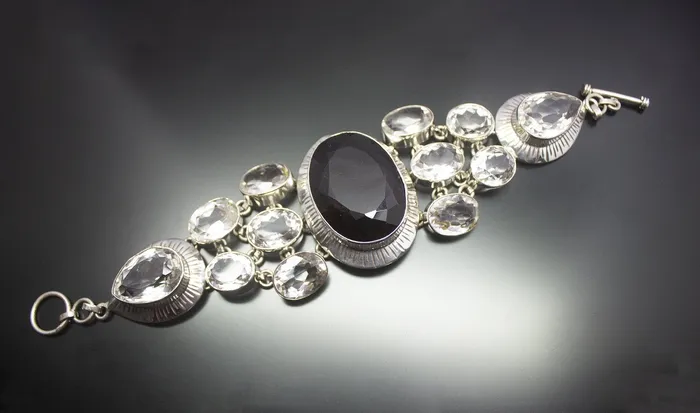 Beads Supplies USA Bracelets Christmas Gift 93g Totally Handmade White and Smoky Quartz 925 Sterling Silver Bracelet Beads Supplies USA Bracelets Christmas Gift 93g Totally Handmade White and Smoky Quartz 925 Sterling Silver Bracelet