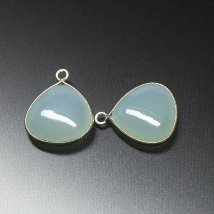 Beads Supplies USA Rings 2 pcs 18mm Aqua Blue Chalcedony Heart Shaped 925 Sterling Silver Connector Jewelry Finding Chalcedony Connectors