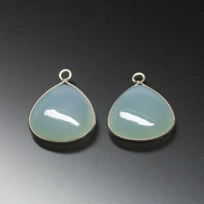 Beads Supplies USA Rings 2 pcs 18mm Aqua Blue Chalcedony Heart Shaped 925 Sterling Silver Connector Jewelry Finding Chalcedony Connectors