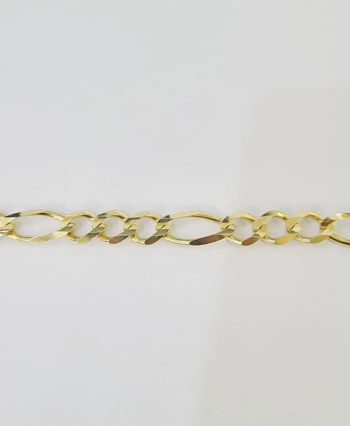 Bracelets Real 14k Yellow Gold Figaro link Bracelet 9mm 8 Inch Men women Diamond Cut Gold and Diamond