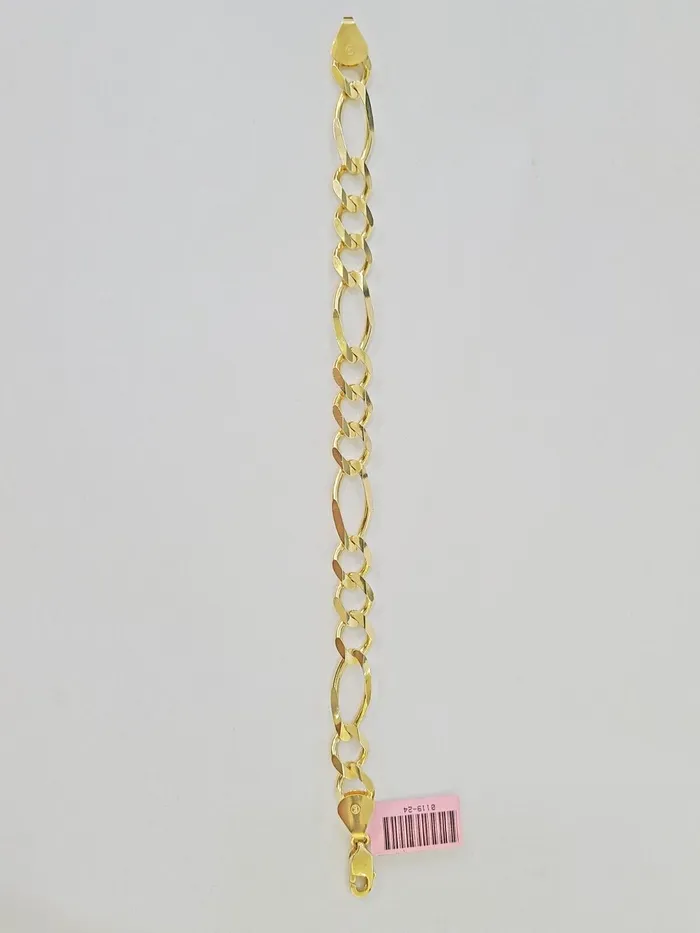 Bracelets Real 14k Yellow Gold Figaro link Bracelet 9mm 8 Inch Men women Diamond Cut Gold and Diamond
